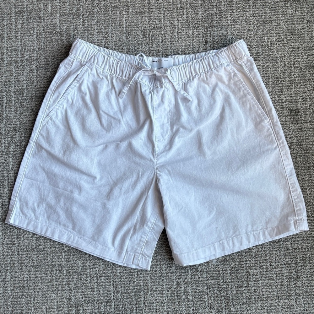 ASOS DESIGN Men’s Wide Shorts in White Linen Blend - Size L